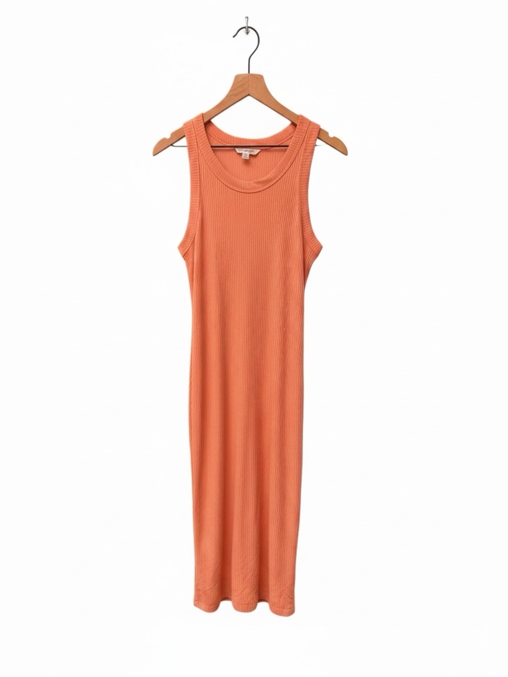 Sleeveless Ribbed Midi Dress in Coral